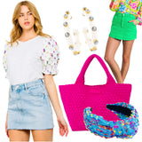 Confetti Embroidered Puff Sleeve Aria Top