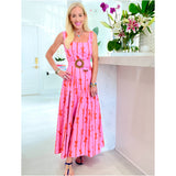 Pink & Orange Bow Print Hampton Maxi Dress with Smocked Back