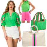 Heavy Duty Pink & Green Large Canvas Tote