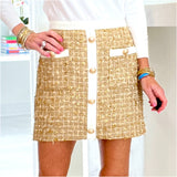 Gold Metallic Tweed High Waist Scorpos Skirt