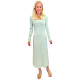 Seafoam Metallic Lurex Gold Button Sleeve Kempton Dress