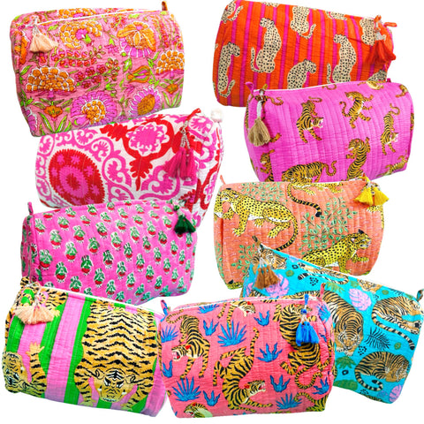 (9 colors) Quilted Block Print Large Cosmetic Bags