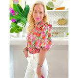Ruffle Neck Citrus Print Aston Top