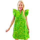 Metallic Green Woven Flutter Sleeve Sadie Shift Dress