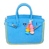 12” Baby Blue + Yellow Trim Terry Seychelles Tote w/ Removable Tassel