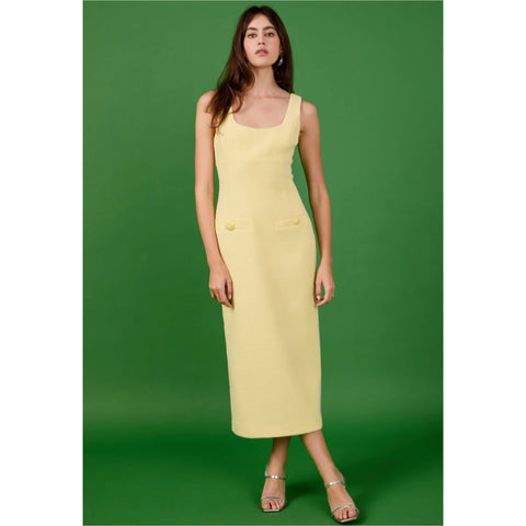 Buttercream Tweed Lila Dress with Decorative Buttons