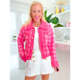 Pink Gold Button Houndstooth Rosalyn Cardigan Jacket