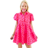 Pink & Red Denim Hearts on Fire Dress