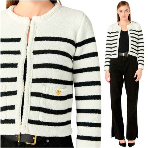 Off White & Black Knit Havens Cardigan Jacket