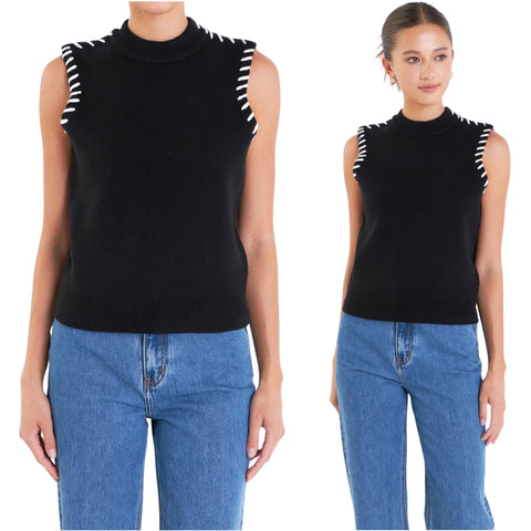 Black White Stitched Knit Courtney Top