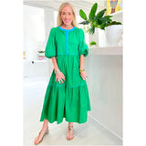 Green & Turquoise Trim Cotton Sadie Dress