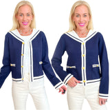 Navy & Ivory Gold Button Colette Cardigan Jacket