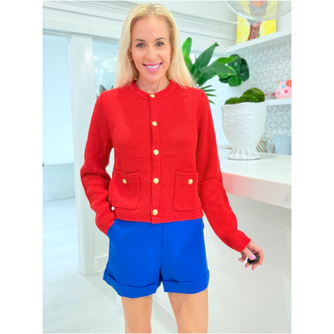 Bright Red Pique Knit Mason Cardigan