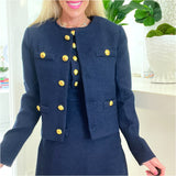 Gold Button Pointed Navy Tweed Clementine A-Line Dress & Jacket (sold separately)