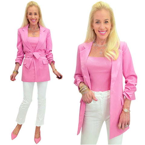 Pink Cinched 3/4 Sleeve Annise Blazer + Optional Belt