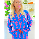 Electric Blue & Pink Lobster Pajamas w/Contrast Piping