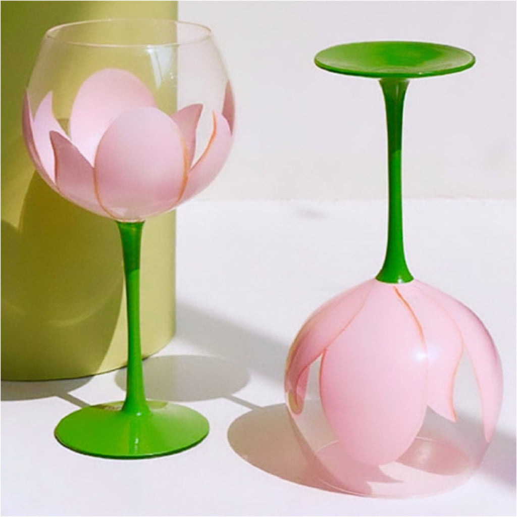 Hand Blown Rose Shaped Tulip Shaped Wine Glasses With Lead Free