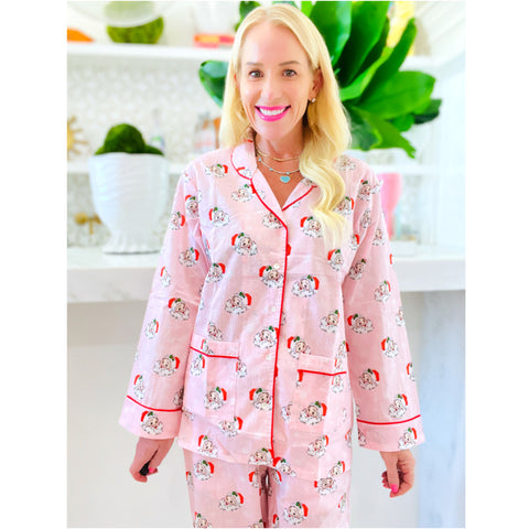 Organic Cotton Pink Vintage Santa Holiday Pajamas