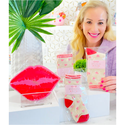 Kids & Womens Valentines Socks + Lips Napkins