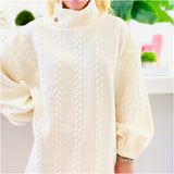 Cream Funnel Neck Carla Dress w/ Gold Button Detail