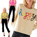 Embroidered Happy Sweater