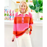 Pink & Orange Sherby Sweater w/ Ivory Contrast