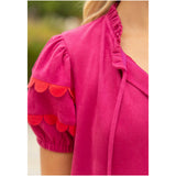 Magenta & Orange Scalloped Faux Suede Banks Dress