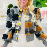 Neon Button Knit & Sherpa Floral Ella Jackets