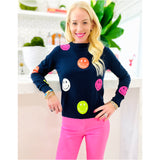 Navy Smiley Face Fine Knit Sweater