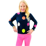 Navy Smiley Face Fine Knit Sweater