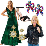 Emerald Liquid Satin w/ VELVET BOWS Cannes Dress