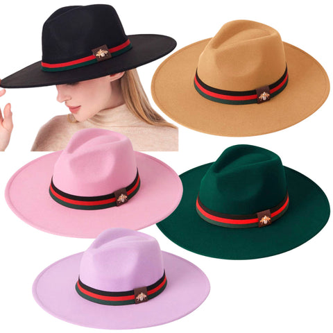 (5 Colors) Felt Wide Brim Hats with Band