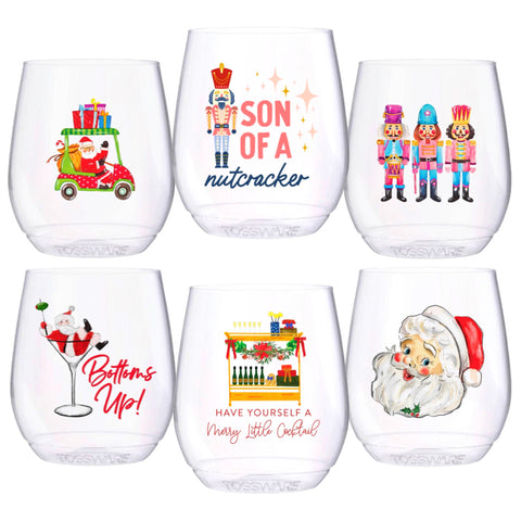 (12 styles) Set of 4 UNBREAKABLE Stemless Wine Glasses, made from Recycled Plastic