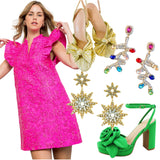 Metallic Pink Woven Flutter Sleeve Sadie Shift Dress