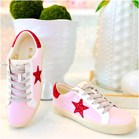 Handcrafted Sherpa Lined Pink & Red Glitter Star Sneakers