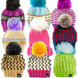 (9 Styles) Hand Knitted Lambs Wool Pom Pom & Heart Beanie Hats