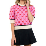 Pink Puff Sleeve Bow Sweater