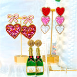 14K Gold Plated Handmade Champagne Bottle & Heart Earrings