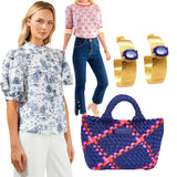 Navy Toile Ruffle Trim Renzo Top