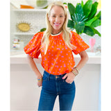 Pink & Orange Puff Sleeve Kane Top