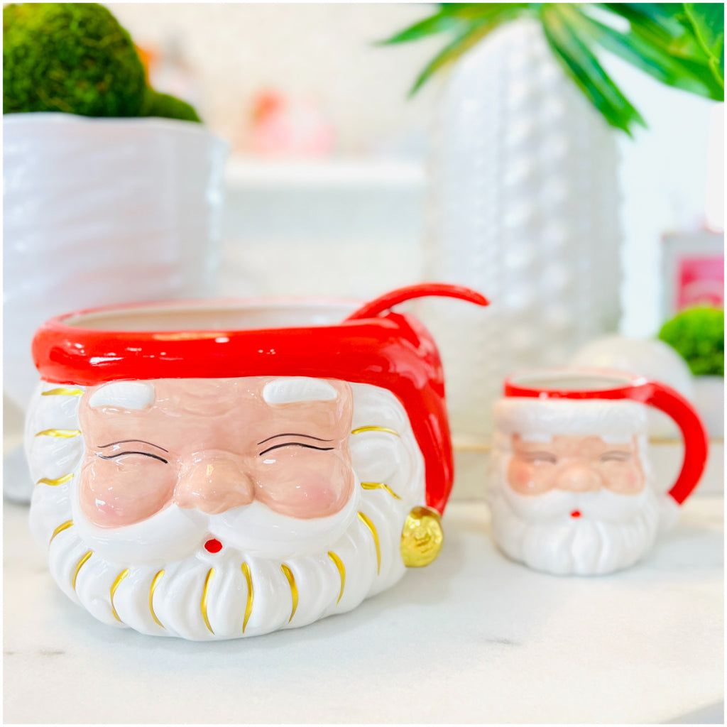 Red Santa Mugs with Spoons - Set of 2