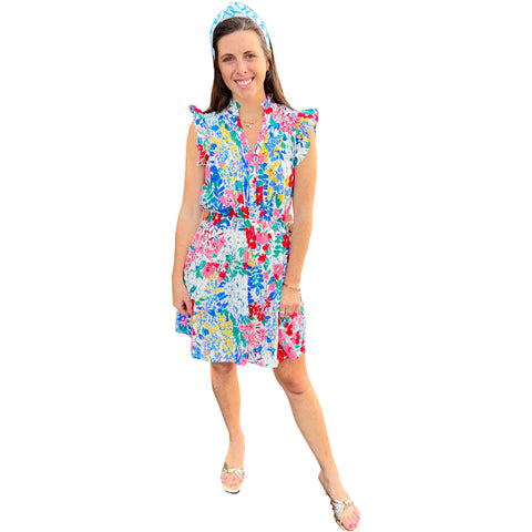 Pleated Ruffle Sleeve Cotton Floridian Dress