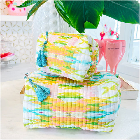 Palm Beach Quilted Cosmetic Bag by Laura Park