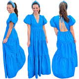 Blue Puff Sleeve Poplin Bree Dress