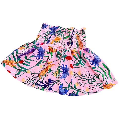 Floral Tie Shoulder Reversible Swimsuit & Smocked Dede Skirt