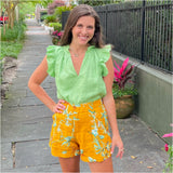 Sunshine Floral Organic Linen Bubble Shirt & Fit & Flare Shorts (sold separately)