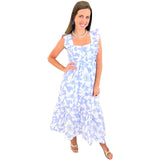 Blue Ruffle Cotton Ophelia Dress w/ Bow Back