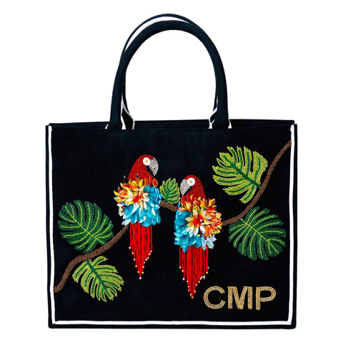 Hand Beaded Parrot Tote Bag