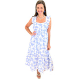 Blue Ruffle Cotton Ophelia Dress w/ Bow Back