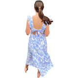 Blue Ruffle Cotton Ophelia Dress w/ Bow Back